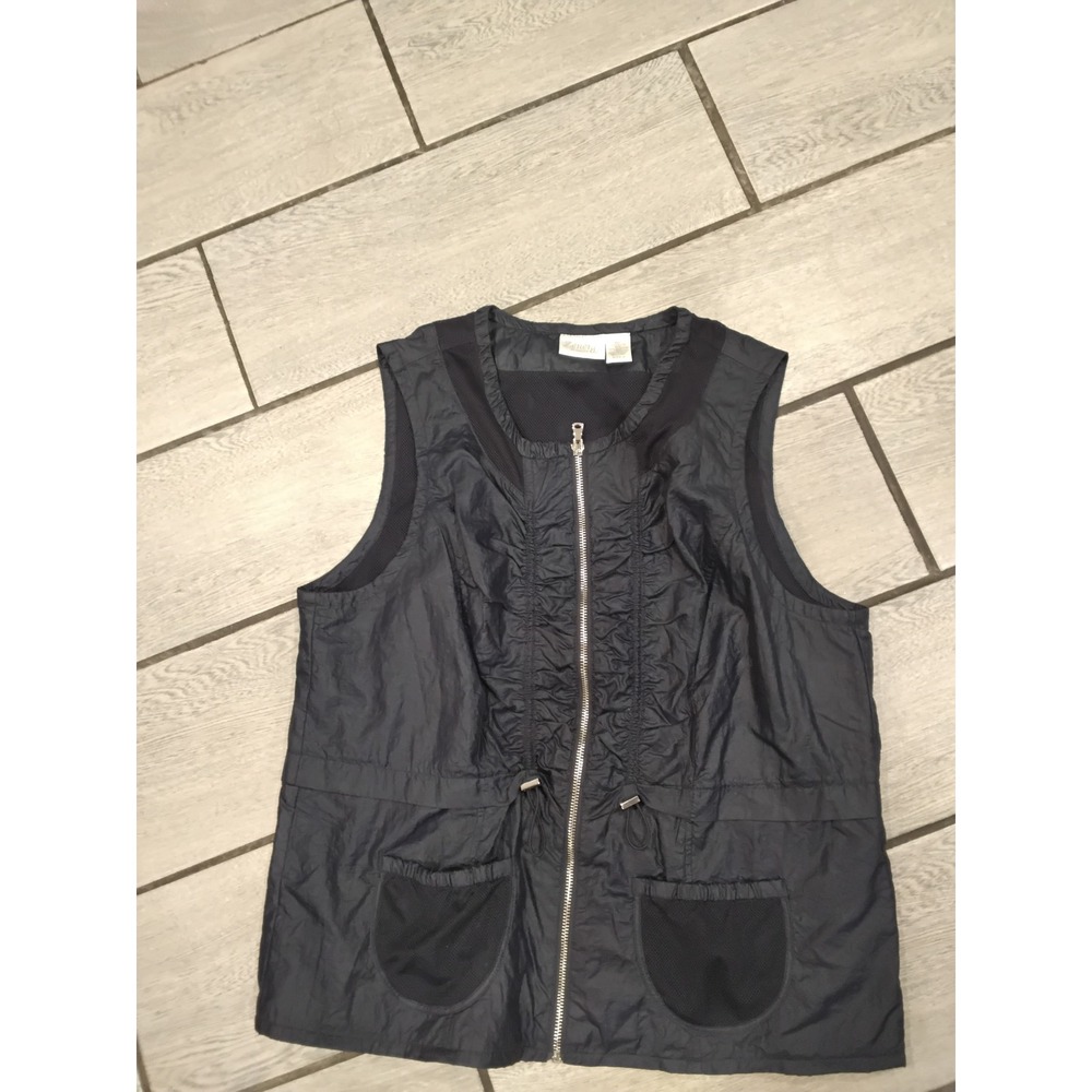 Zenergy by Chico's Navy blue Ruched Zip‎ Front Sleeveless Vest Size 2